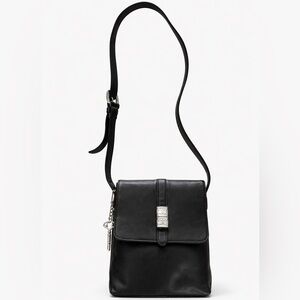 Vintage Fossil 75082 Black Leather Crossbody Bag Key Charm Soft Leather